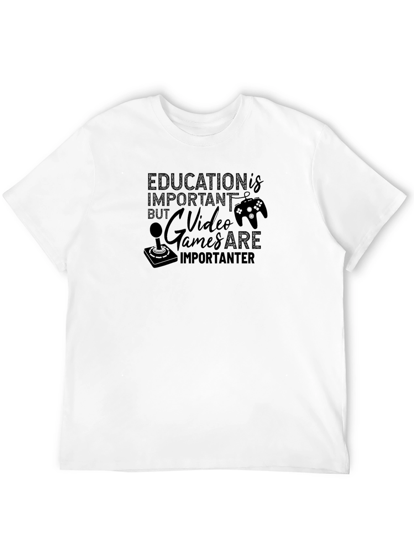 Education vs Video Games Graphic T-Shirt - Black