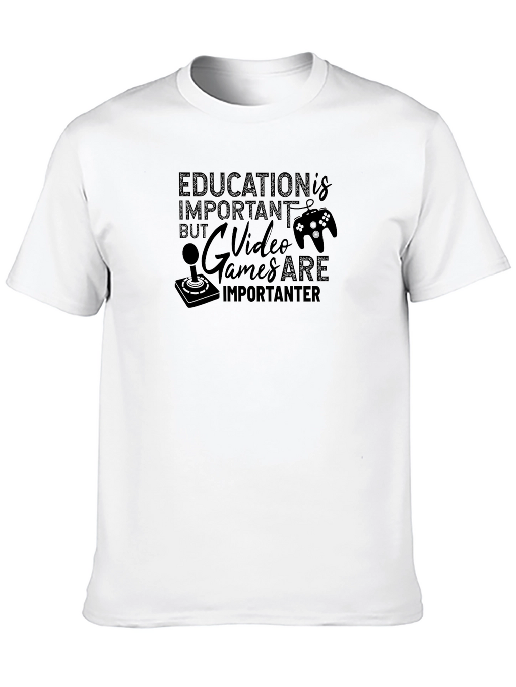 Education vs Video Games Graphic T-Shirt - Black