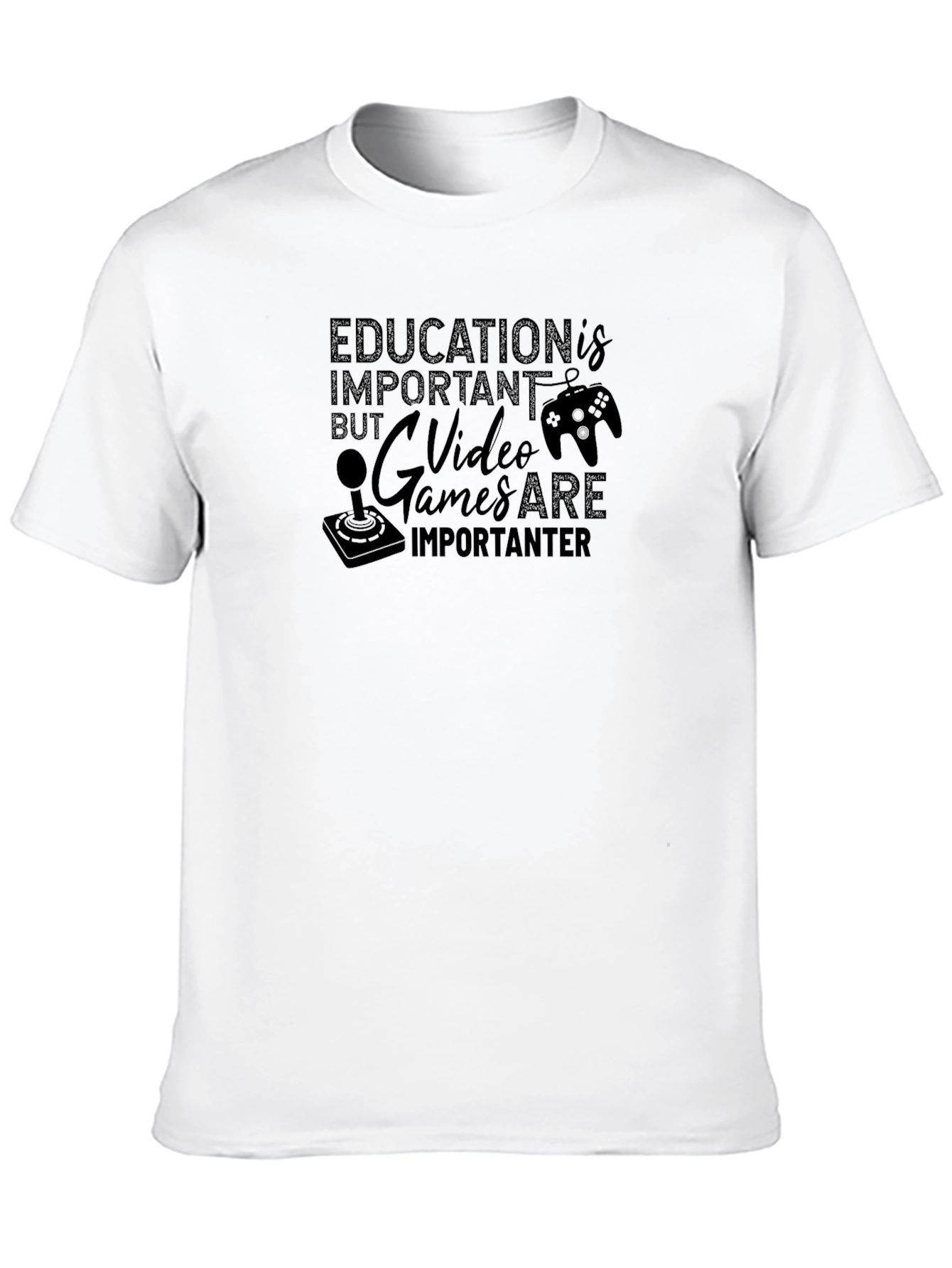 Education vs Video Games Graphic T-Shirt - Black