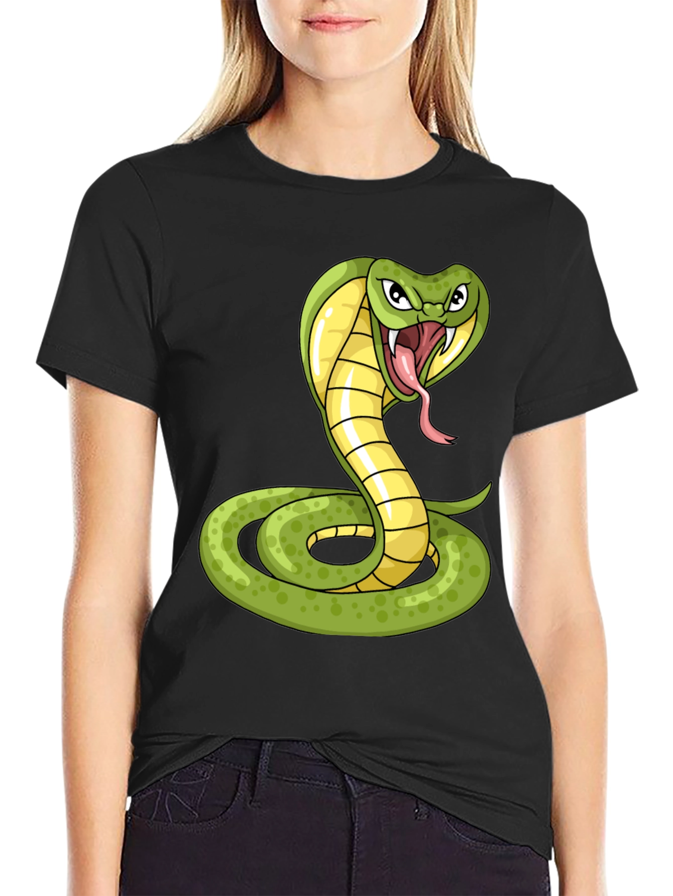 Cobra Snake Graphic Print T-Shirt - Black