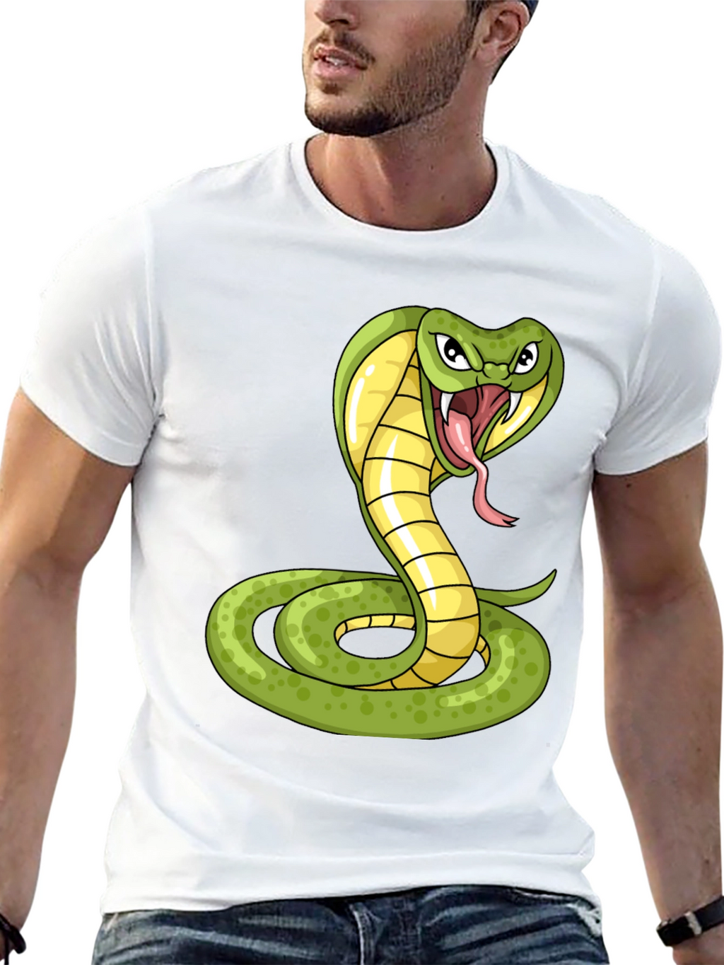 Cobra Snake Graphic Print T-Shirt - Black