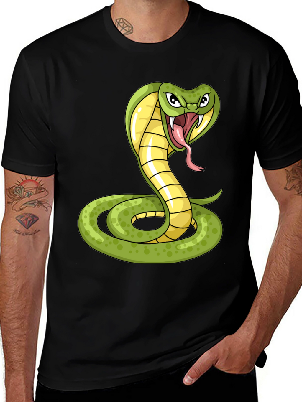 Cobra Snake Graphic Print T-Shirt - Black
