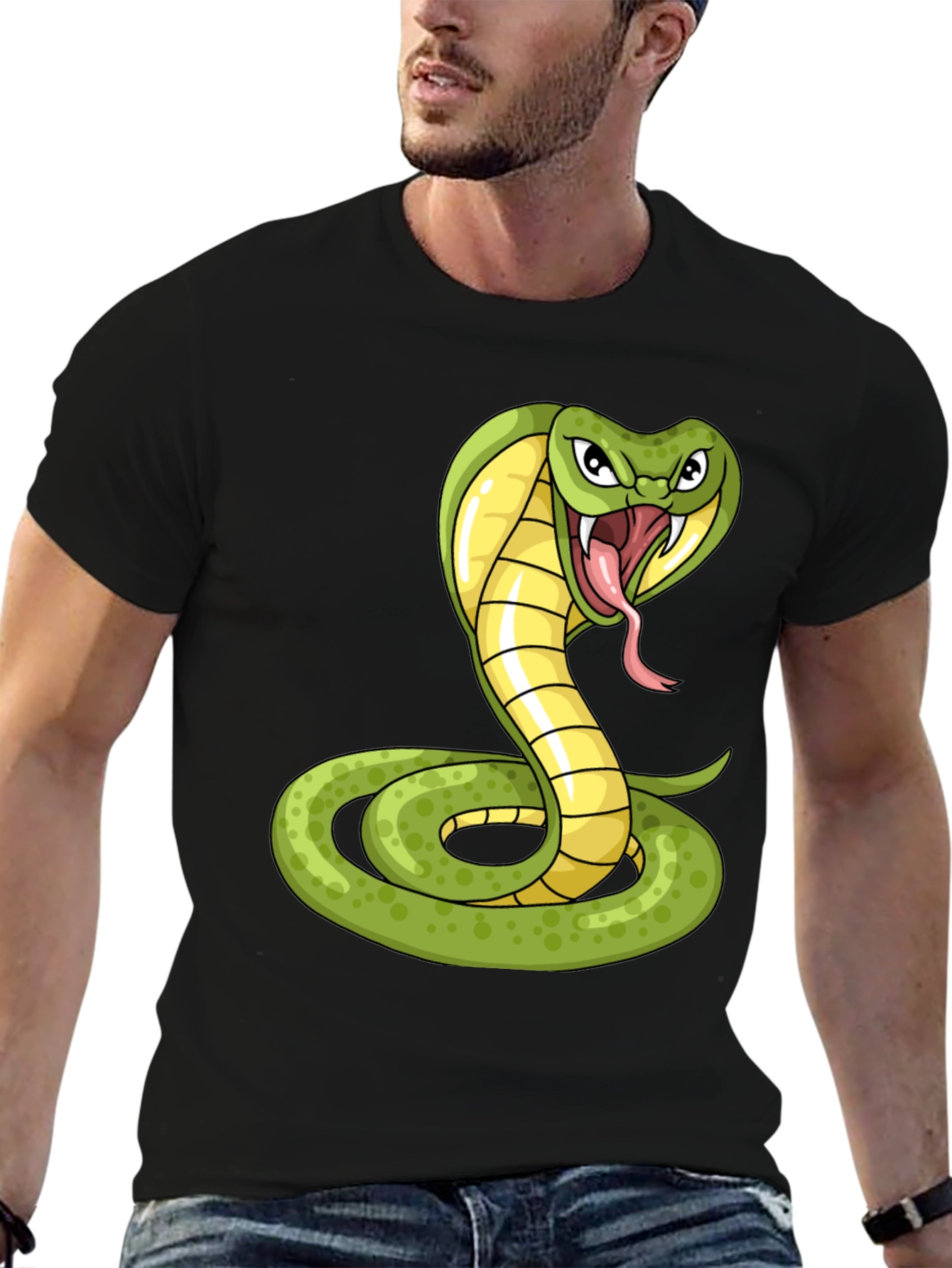 Cobra Snake Graphic Print T-Shirt - Black