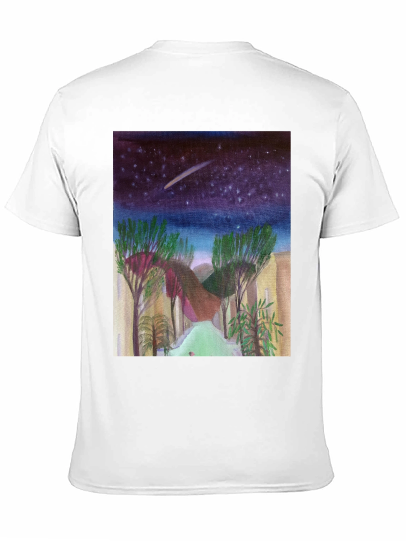 Starry Night Landscape Print Black T-Shirt