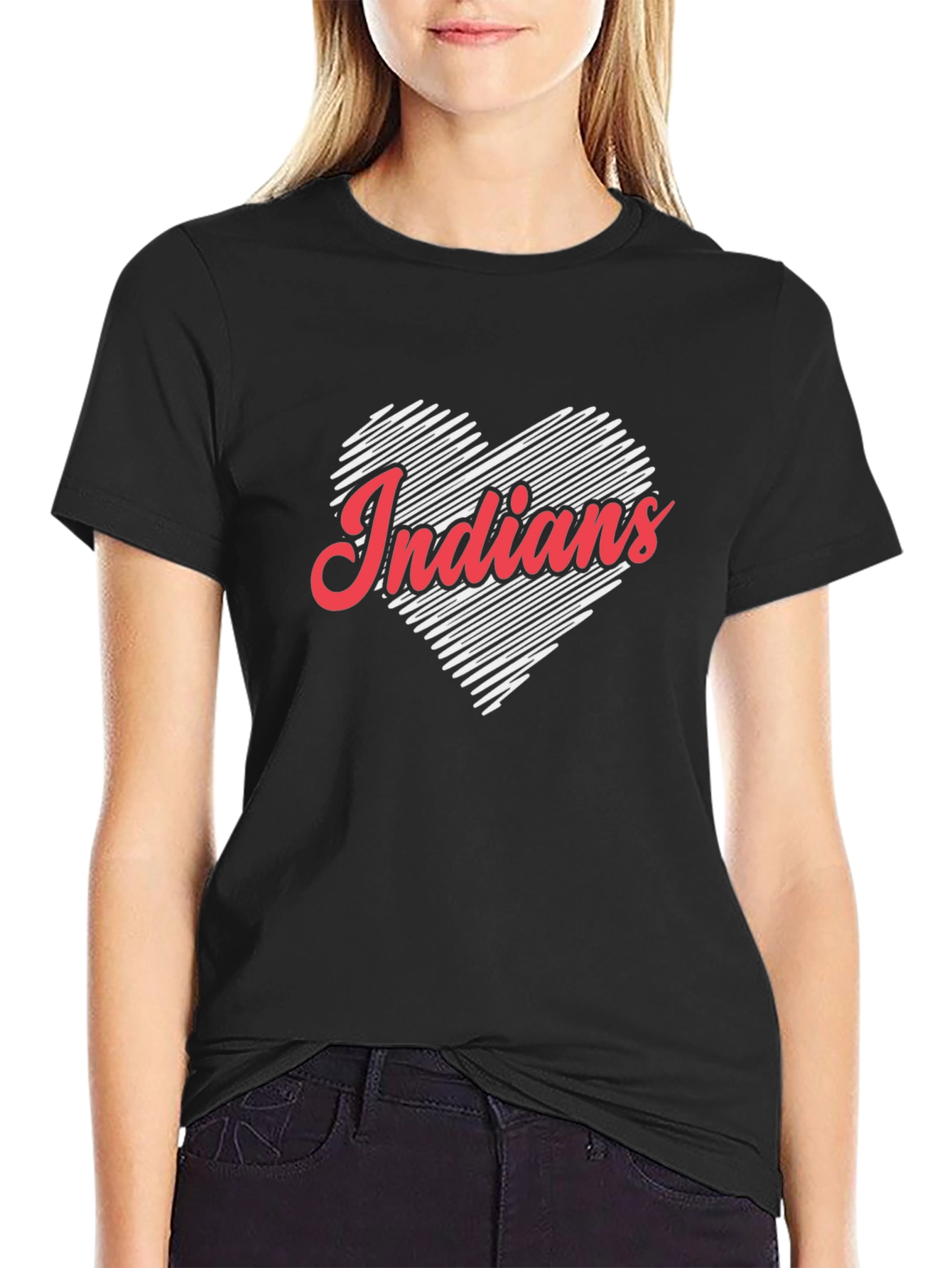 Indians Heart Graphic Black T-Shirt