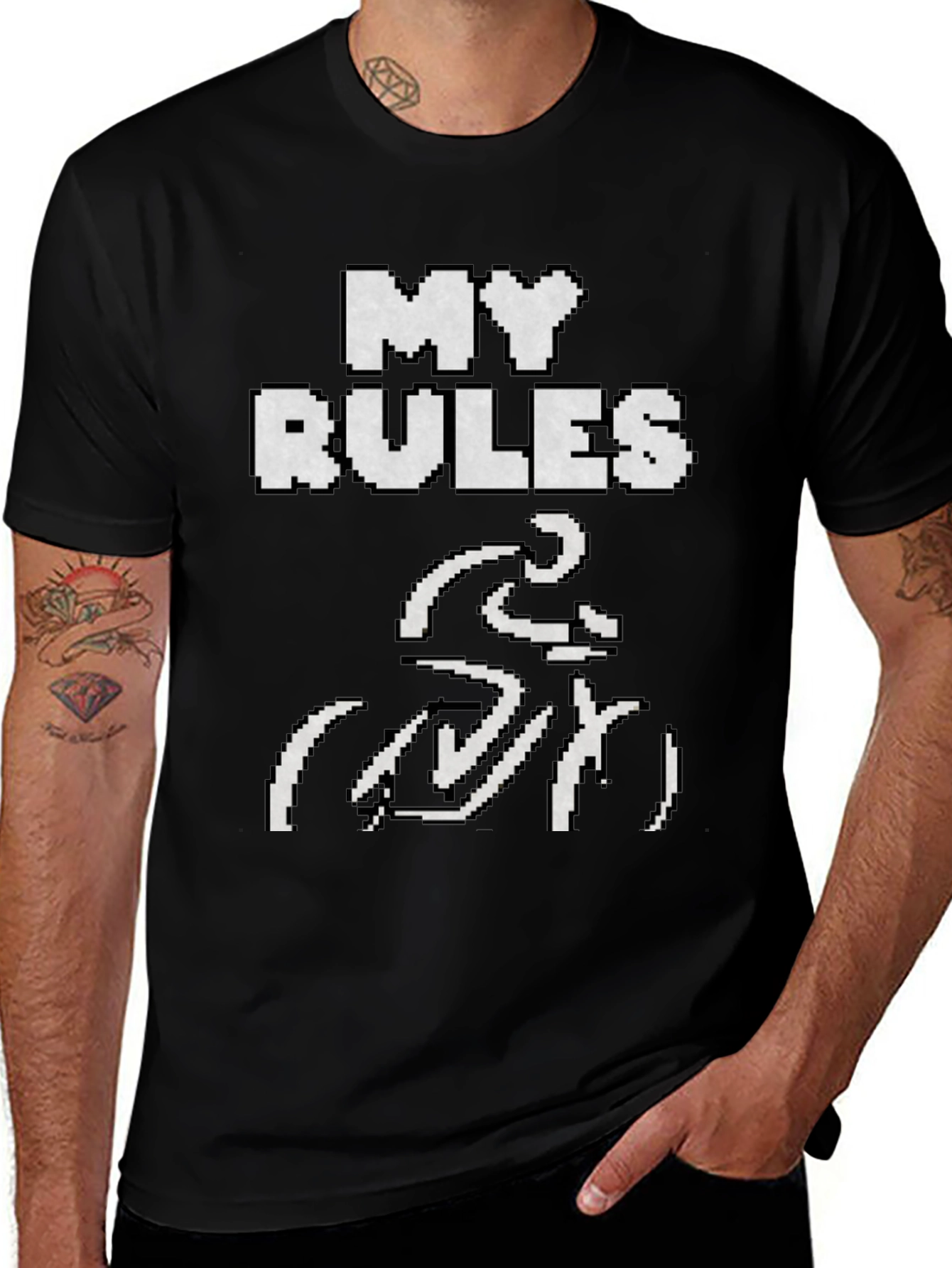 My Rules Pixel Cycling T-Shirt - Black Cotton Tee