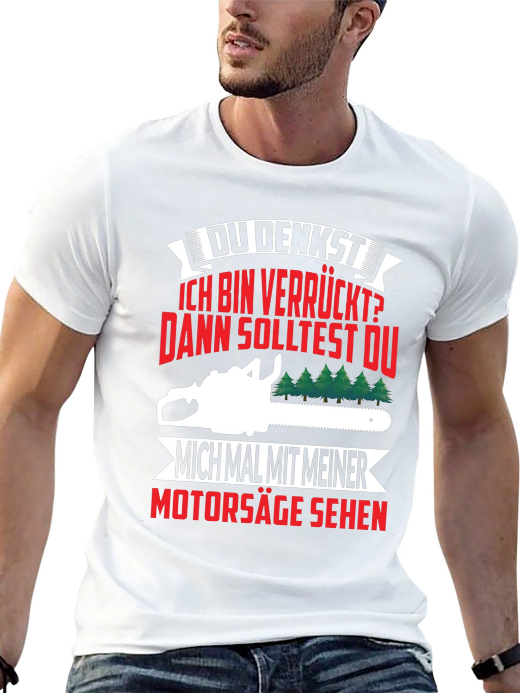 Funny German Chainsaw T-Shirt - Du Denkst...