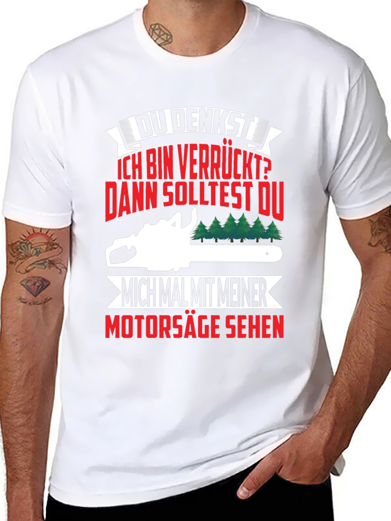 Funny German Chainsaw T-Shirt - Du Denkst...
