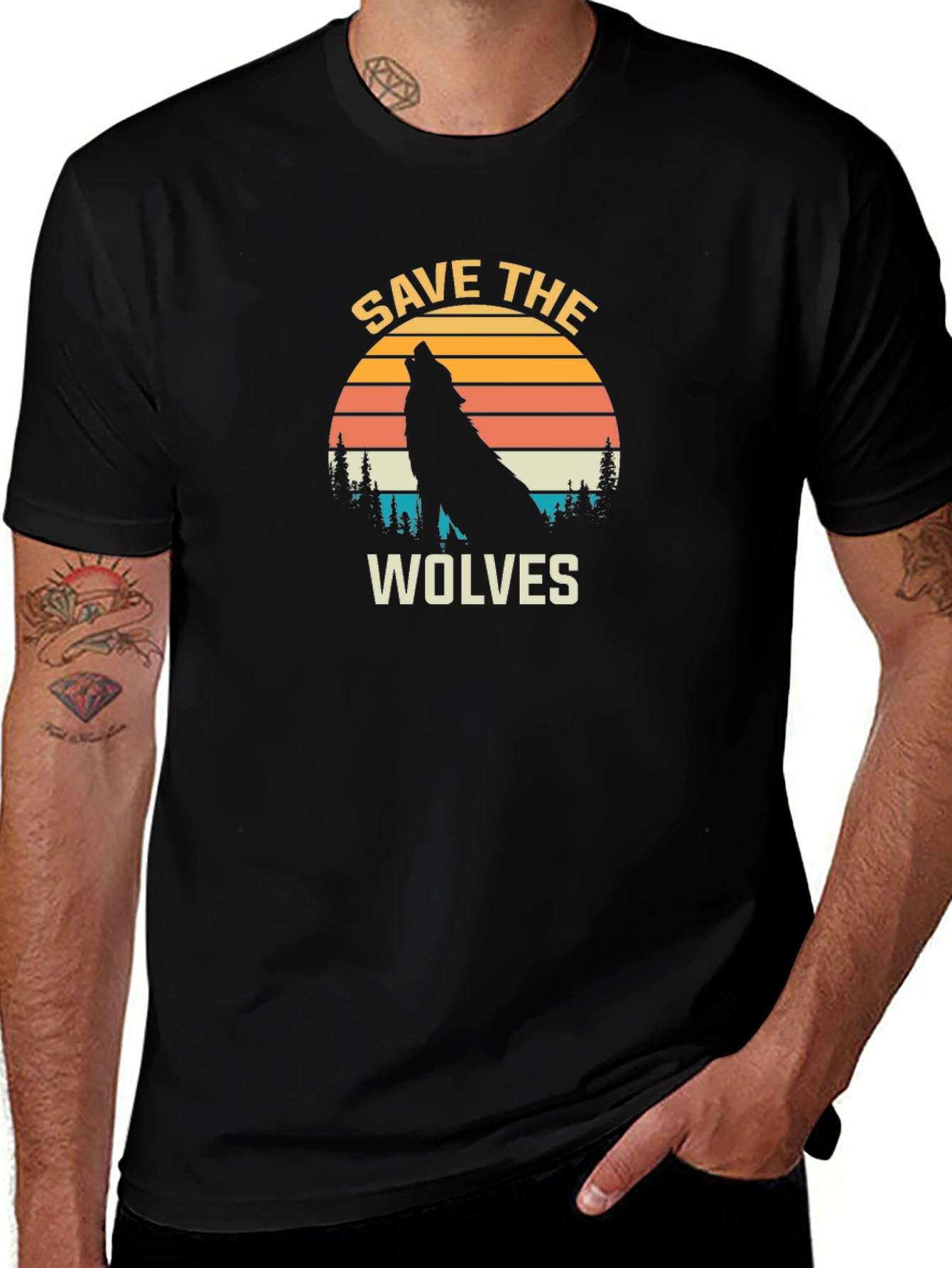 Save The Wolves Graphic Tee - Black