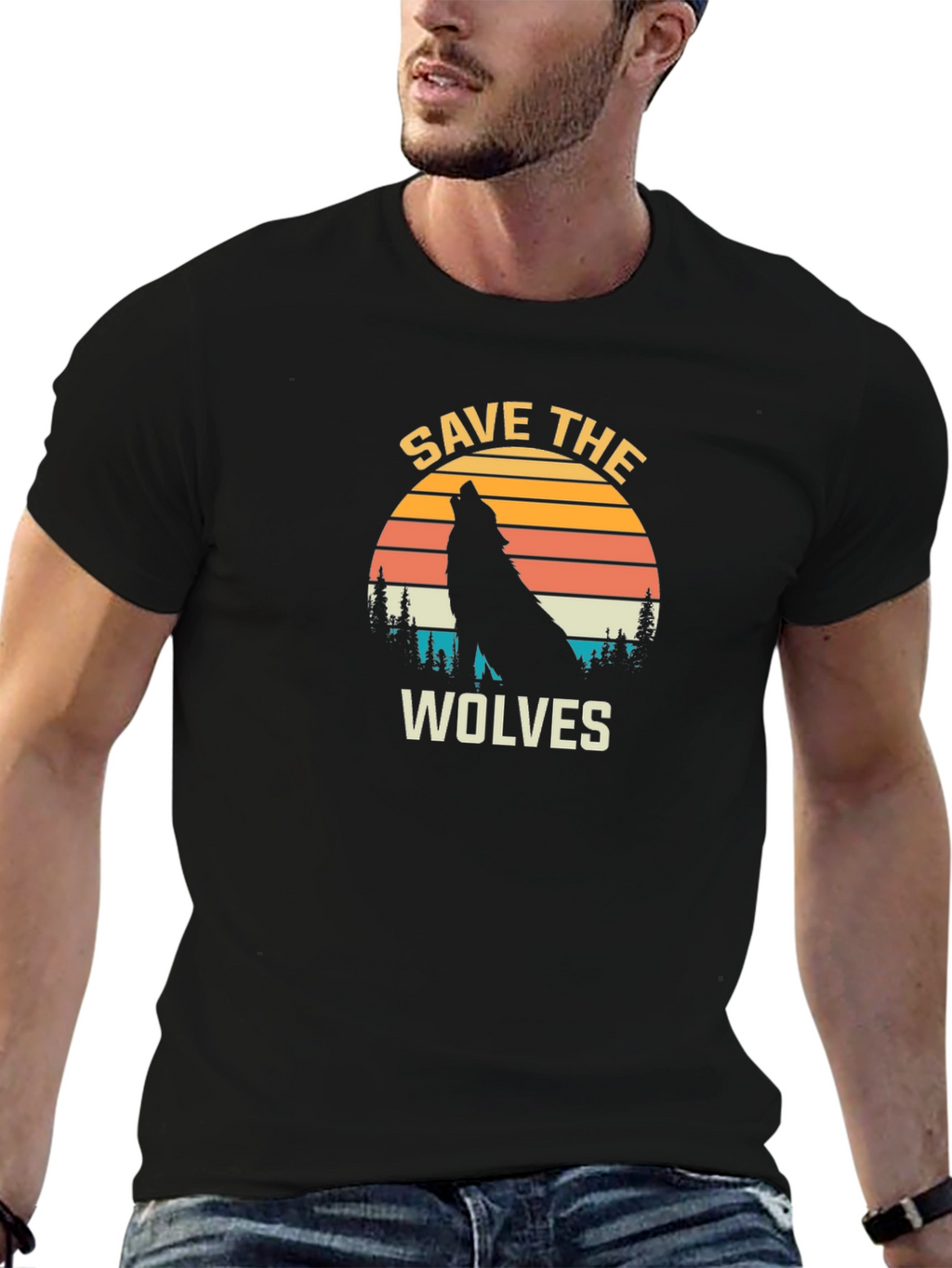 Save The Wolves Graphic Tee - Black