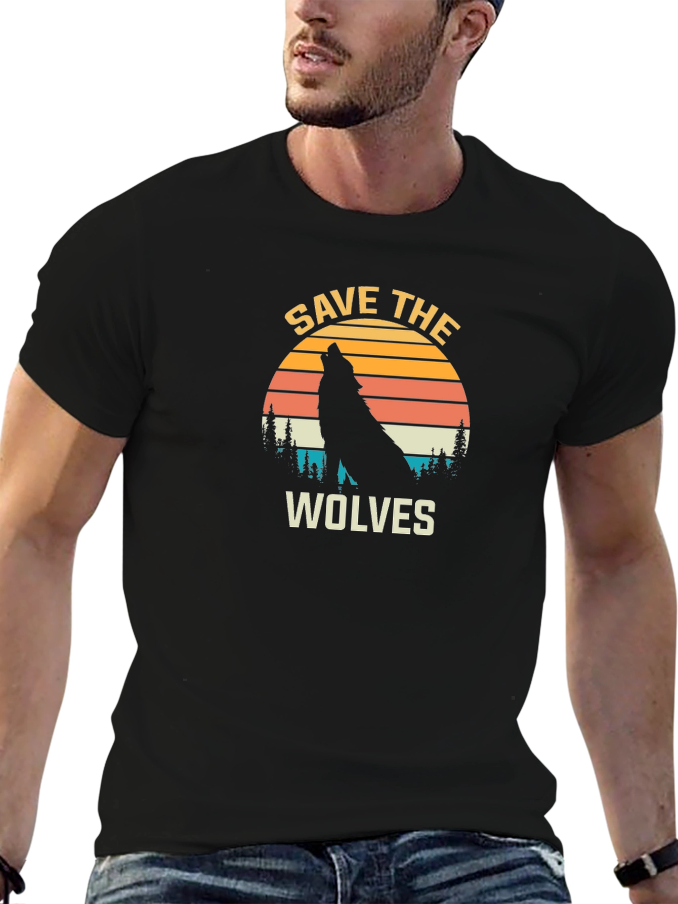 Save The Wolves Graphic Tee - Black
