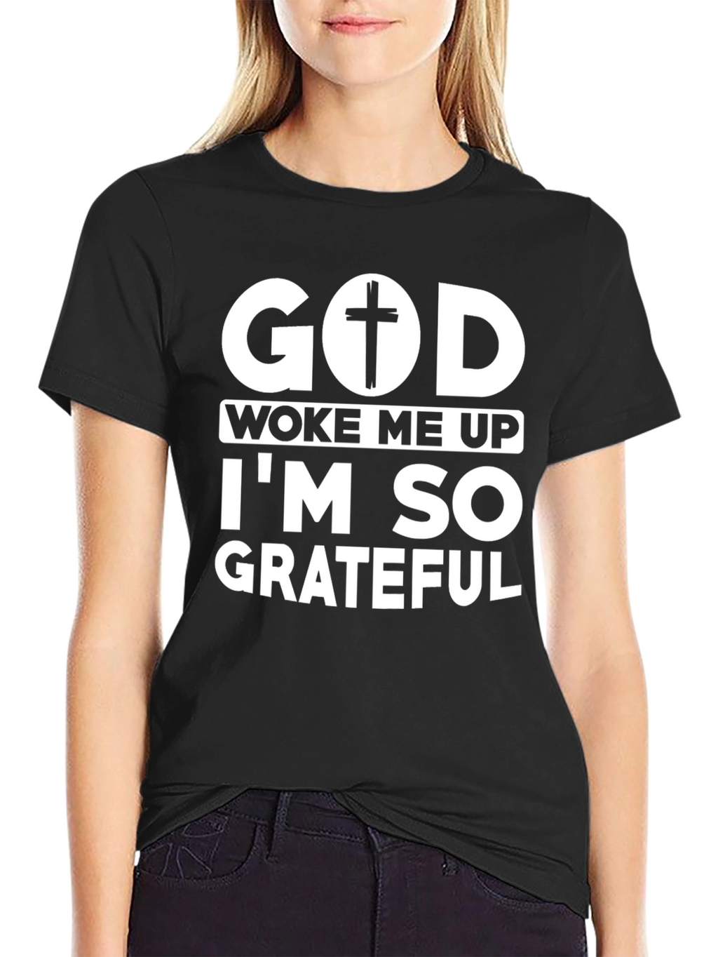 God Woke Me Up Black Graphic Tee