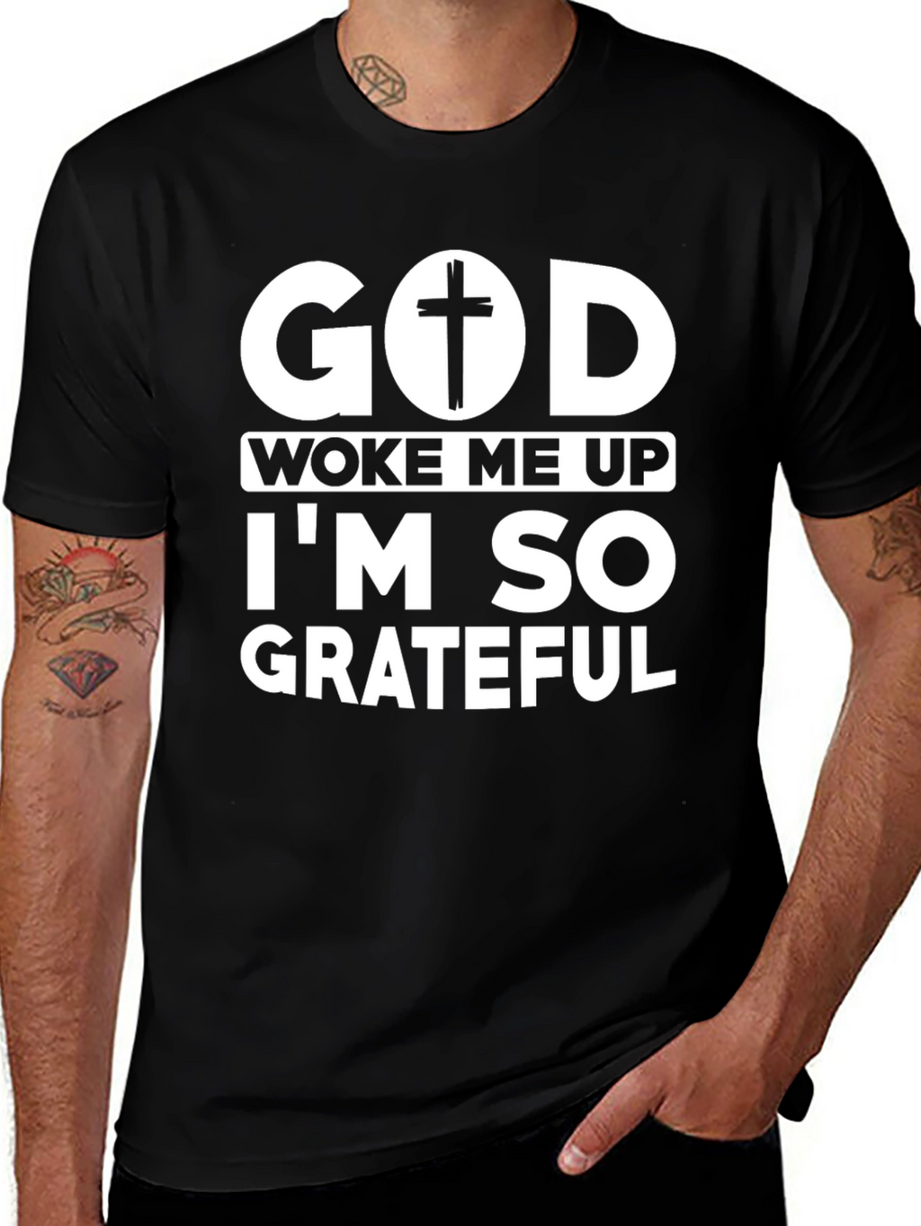 God Woke Me Up Black Graphic Tee