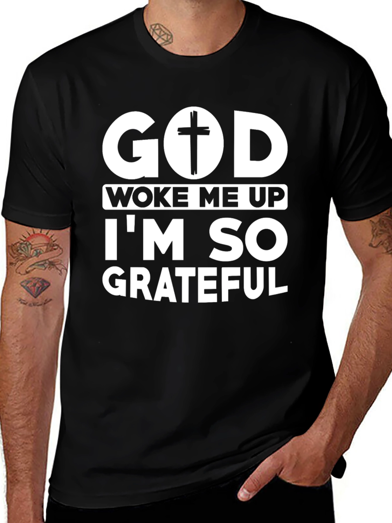 God Woke Me Up Black Graphic Tee