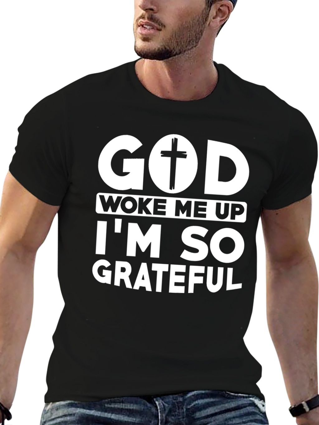 God Woke Me Up Black Graphic Tee