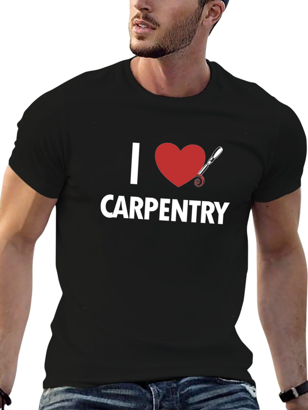 I Love Carpentry T-Shirt - Black Cotton Tee