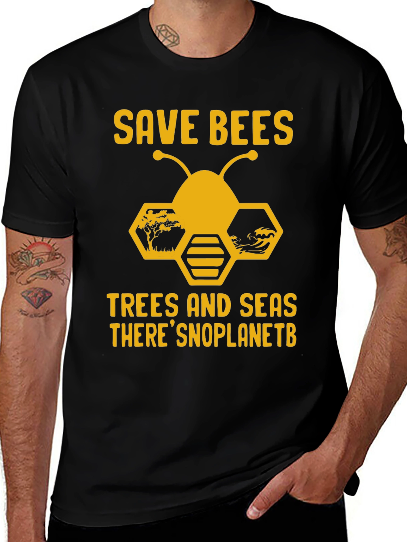 Save Bees T-Shirt - Trees & Seas - No Planet B