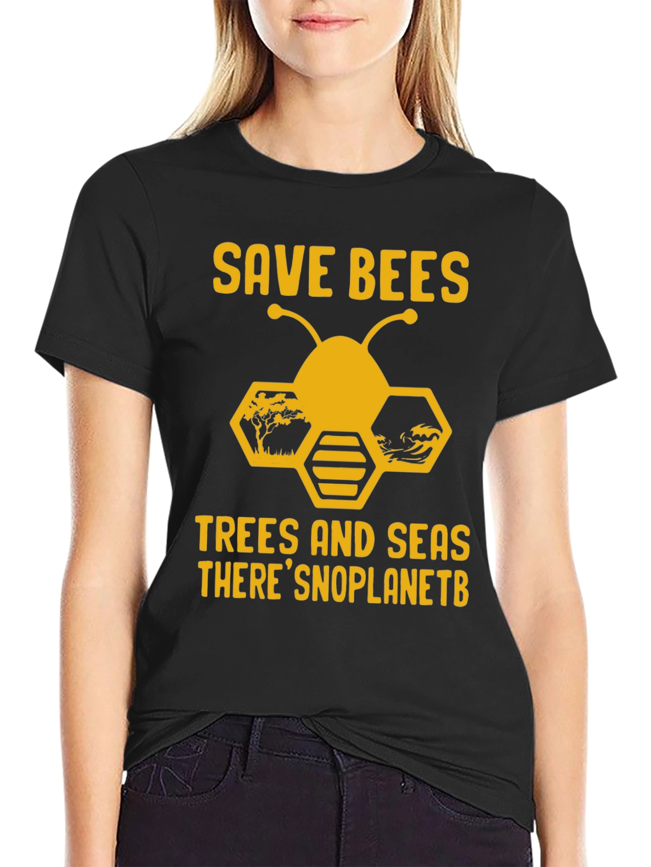 Save Bees T-Shirt - Trees & Seas - No Planet B