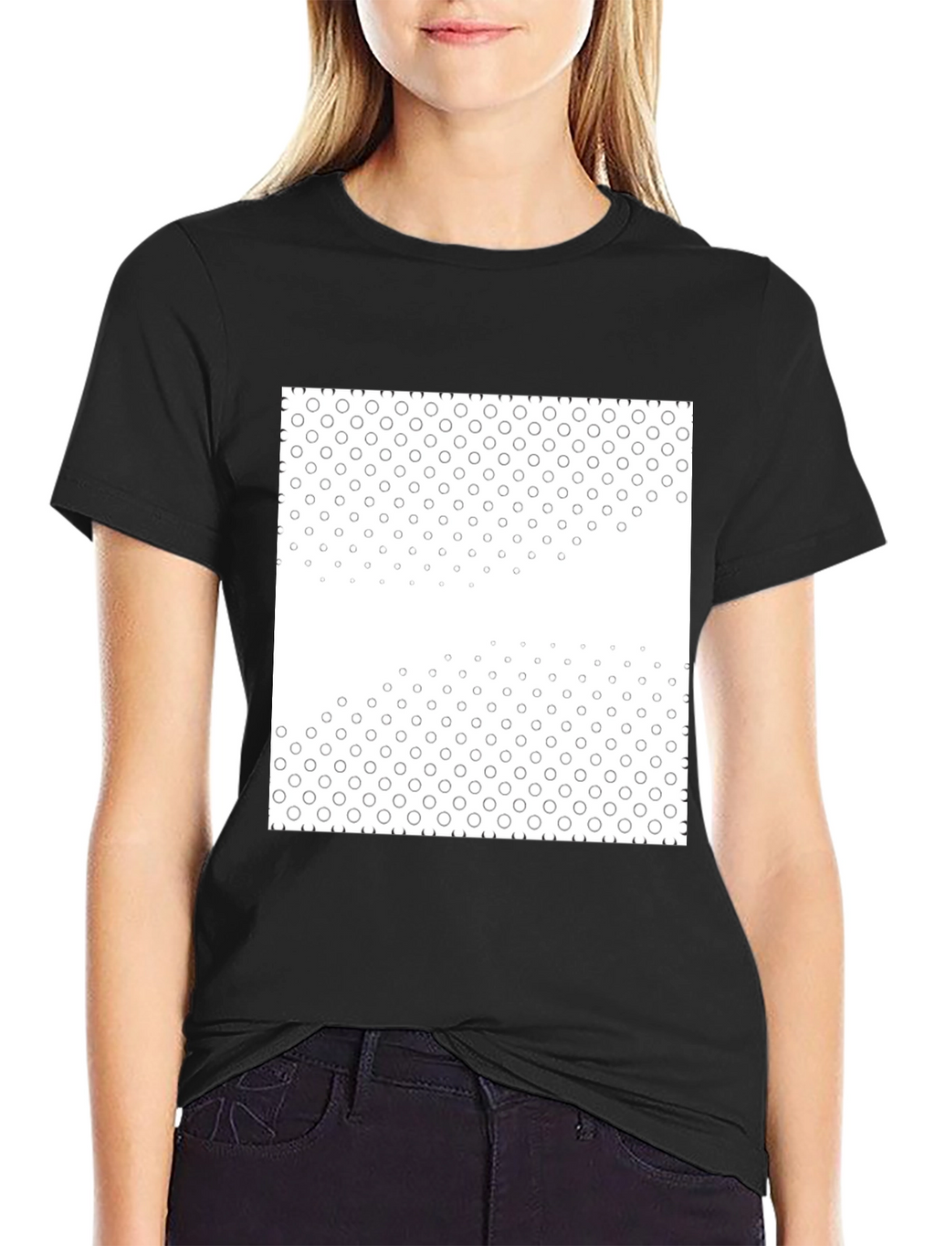 Black Tee with Geometric Circle Pattern