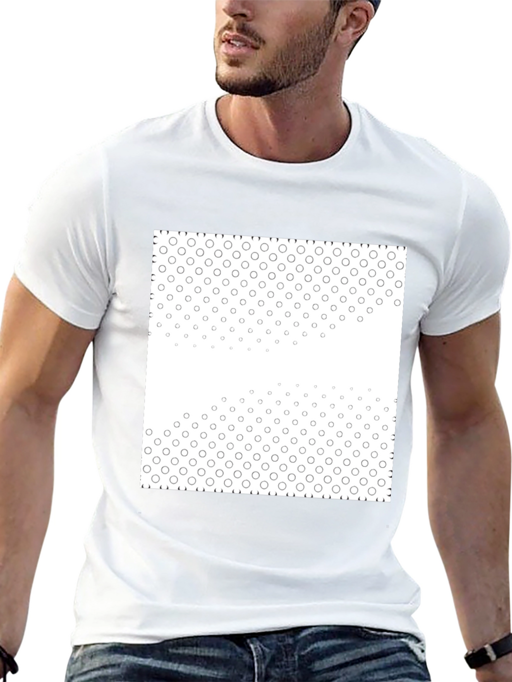 Black Tee with Geometric Circle Pattern
