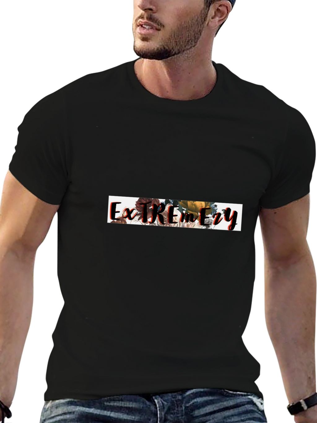 Floral Extremity Graphic Black T-Shirt