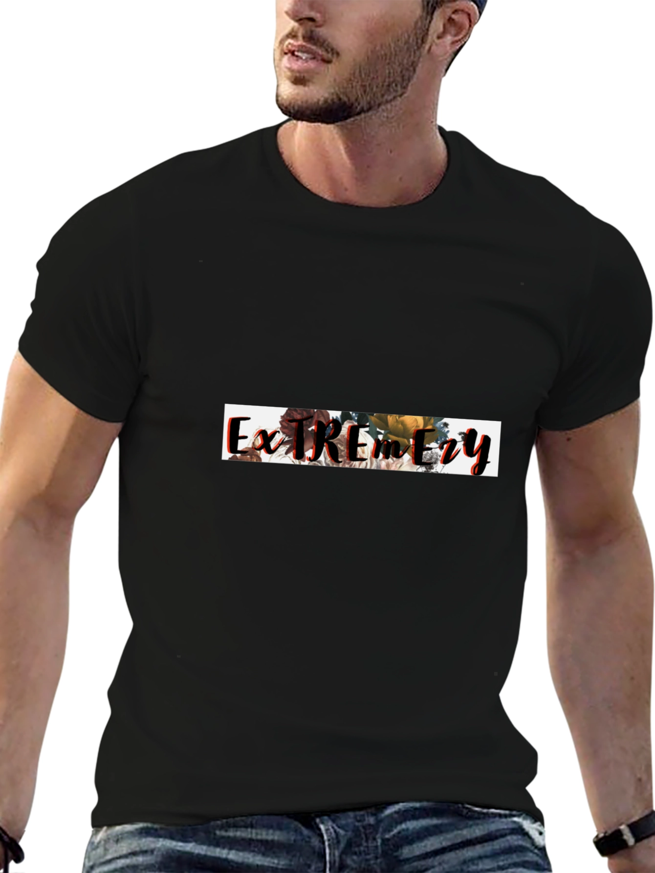 Floral Extremity Graphic Black T-Shirt