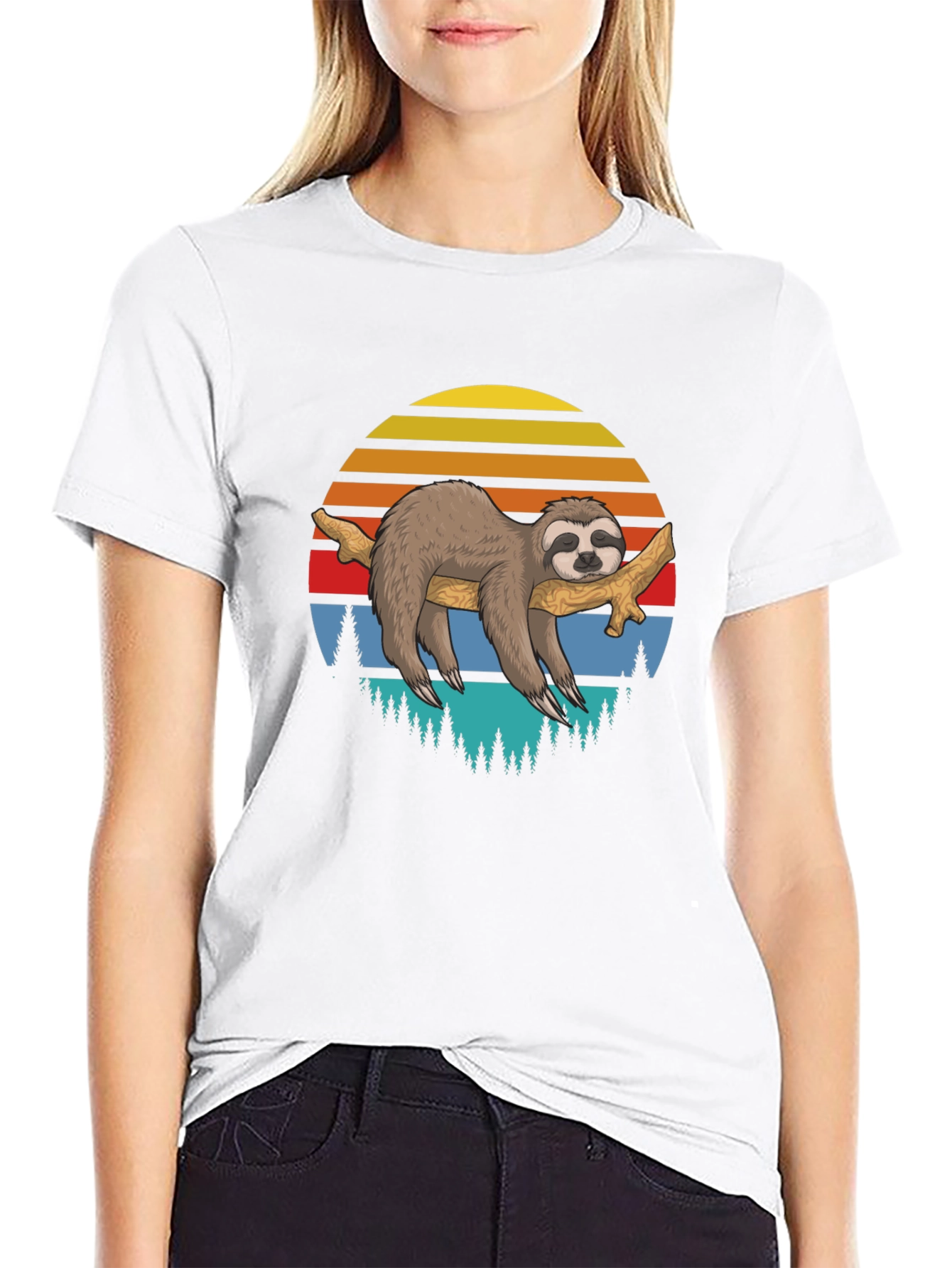 Lazy Sloth on Branch Graphic T-Shirt