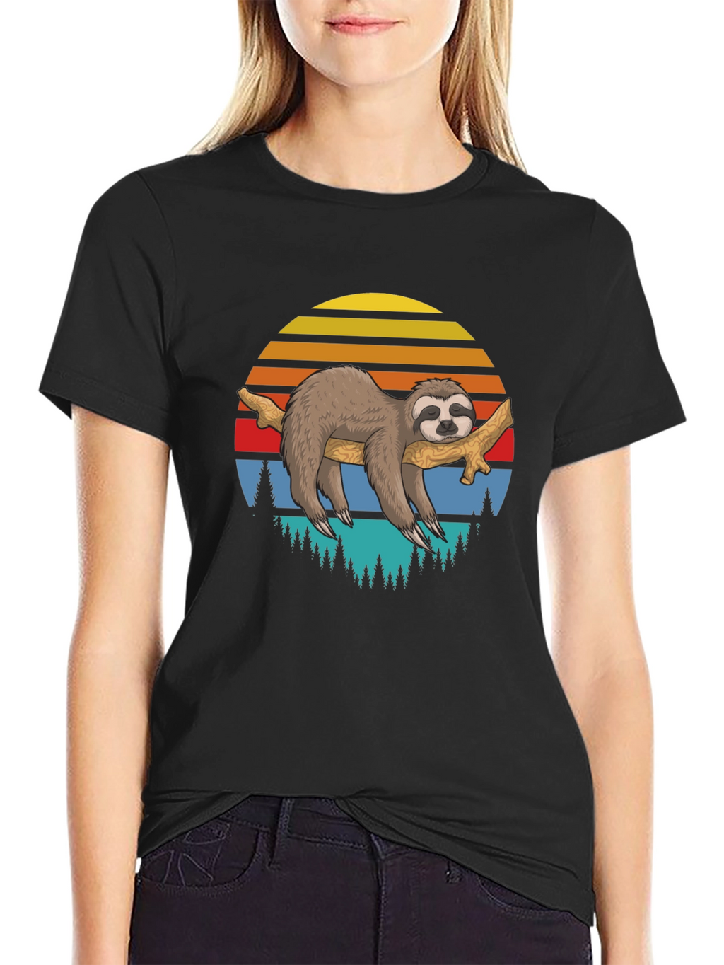 Lazy Sloth on Branch Graphic T-Shirt