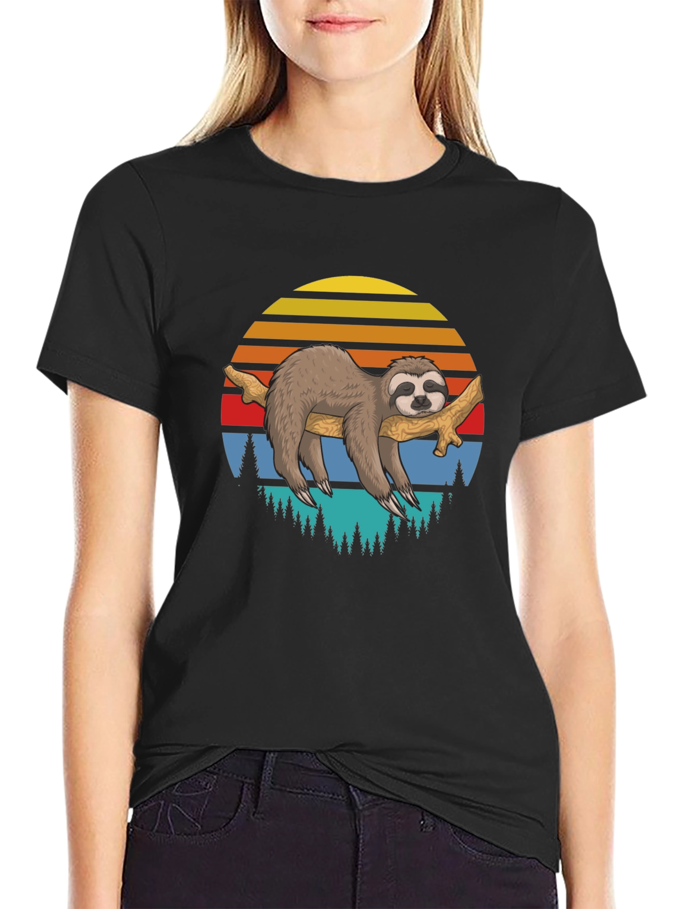 Lazy Sloth on Branch Graphic T-Shirt