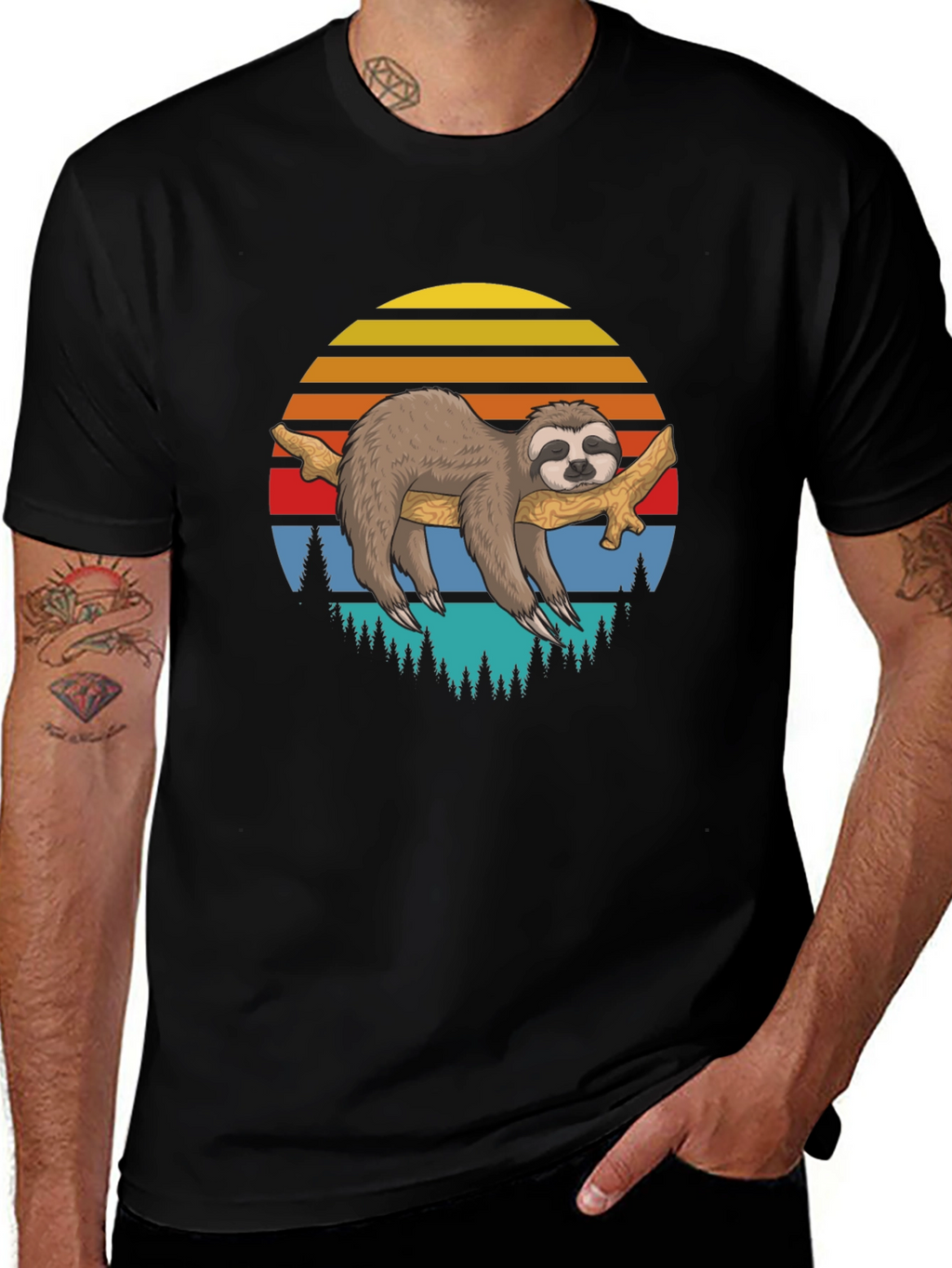 Lazy Sloth on Branch Graphic T-Shirt