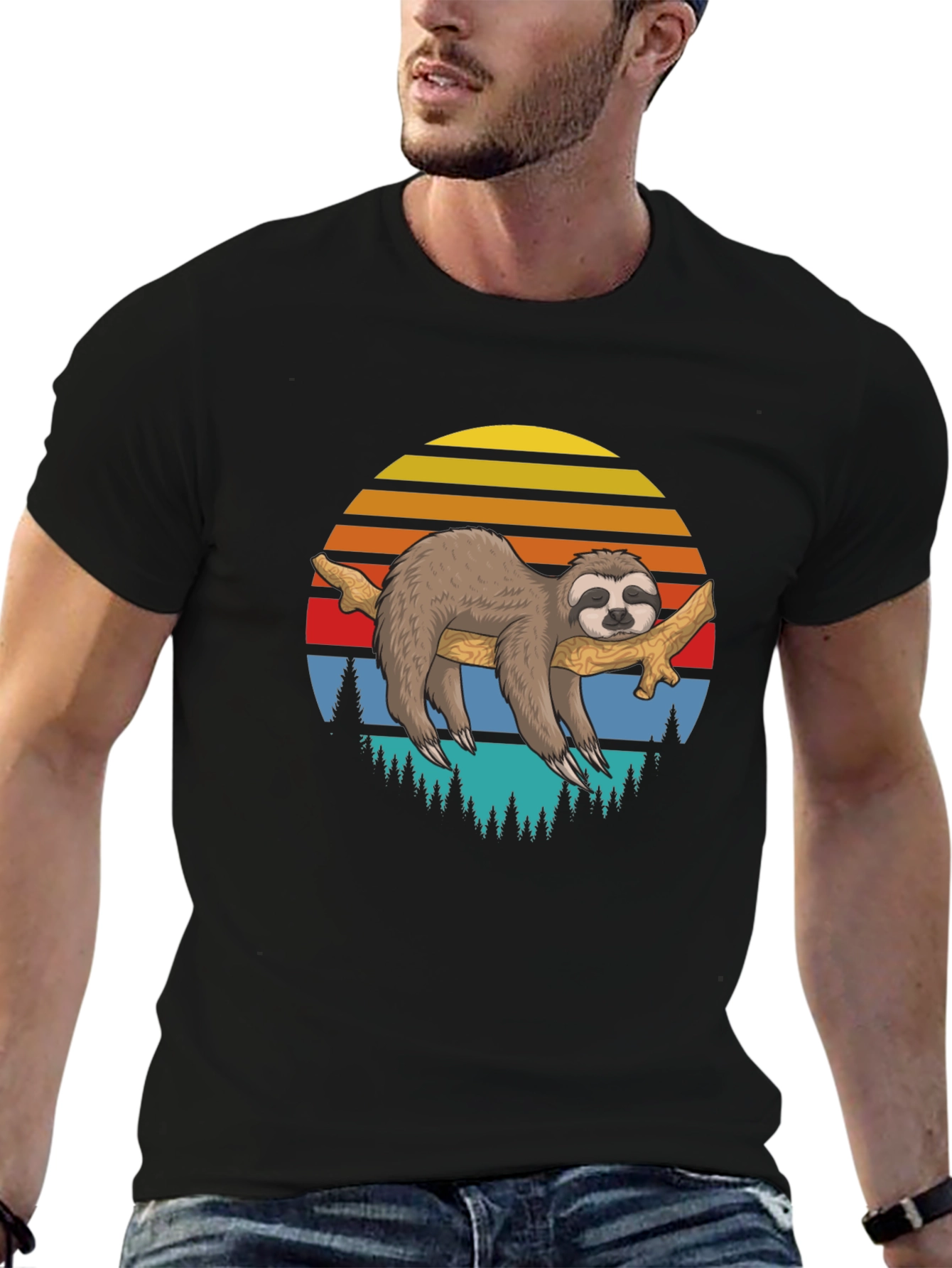 Lazy Sloth on Branch Graphic T-Shirt