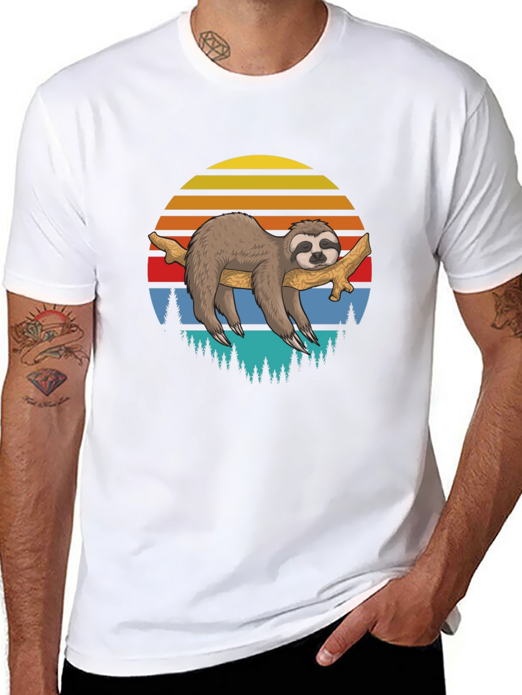 Lazy Sloth on Branch Graphic T-Shirt