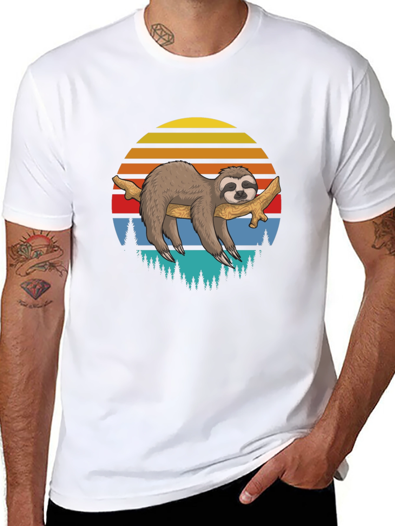 Lazy Sloth on Branch Graphic T-Shirt