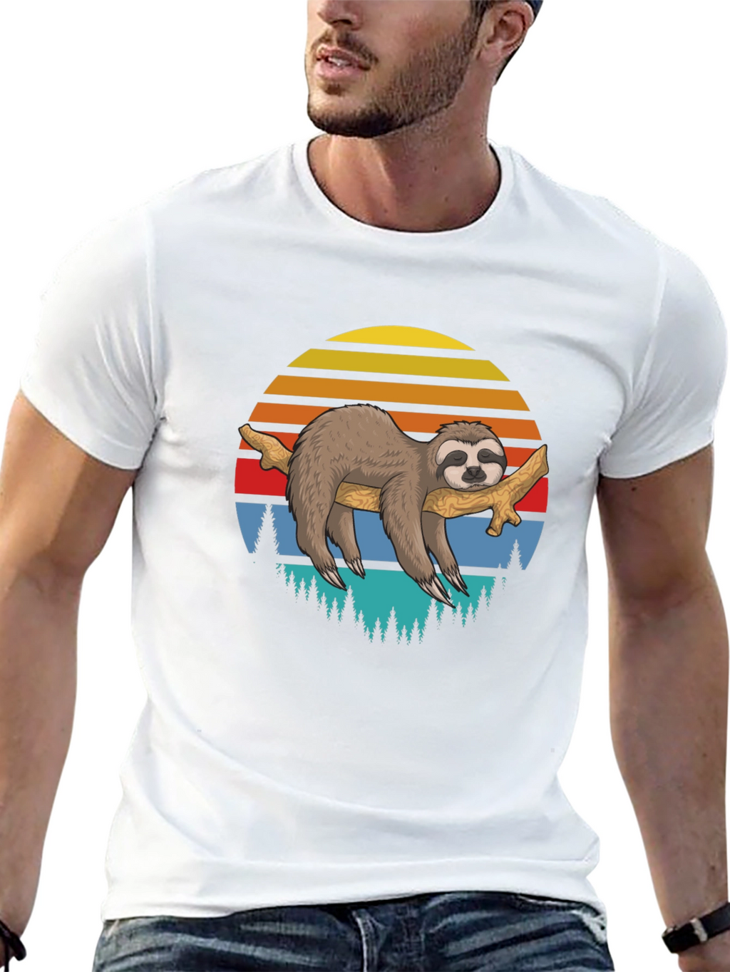 Lazy Sloth on Branch Graphic T-Shirt