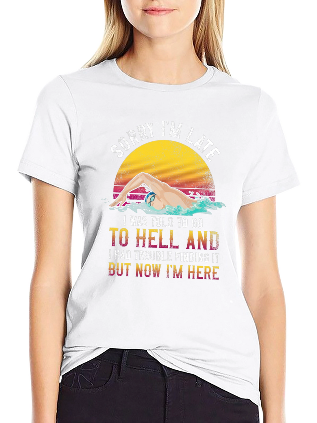 Funny Swimmer T-Shirt - Sorry Im Late