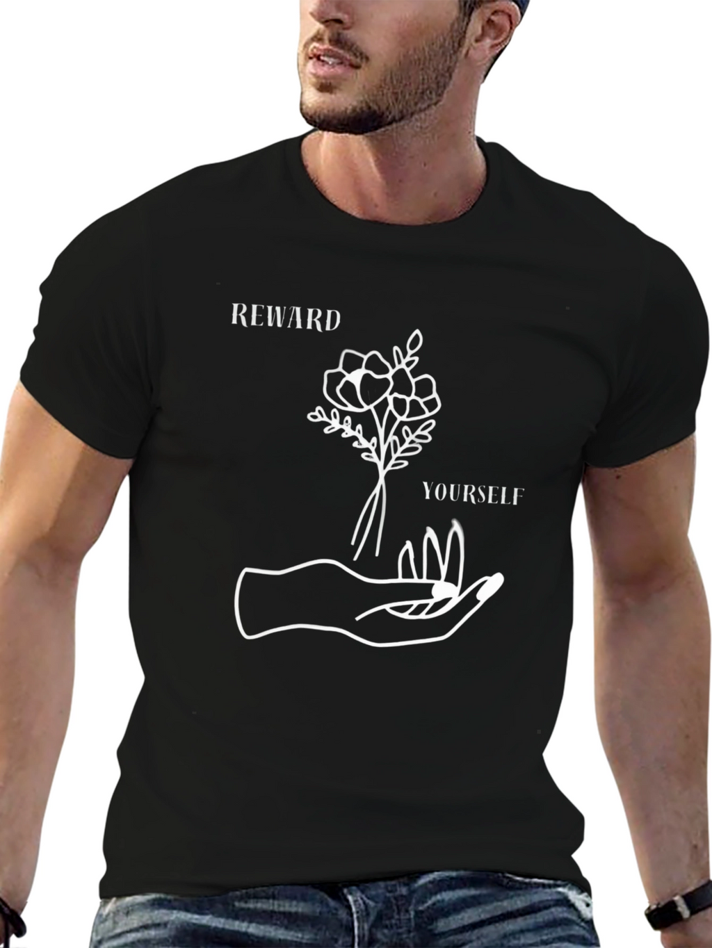Reward Yourself Graphic Tee - Black Cotton Casual T-Shirt