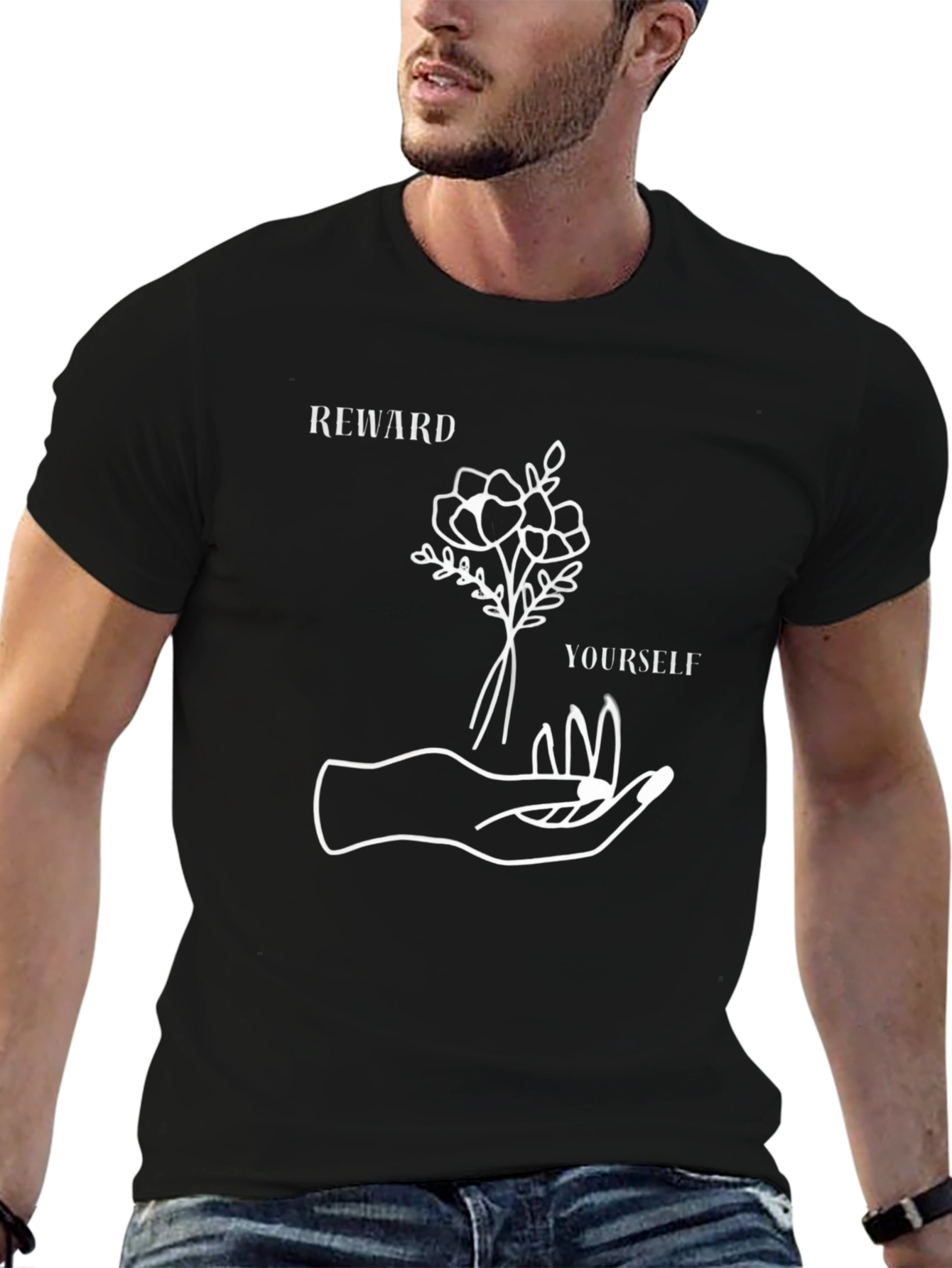 Reward Yourself Graphic Tee - Black Cotton Casual T-Shirt