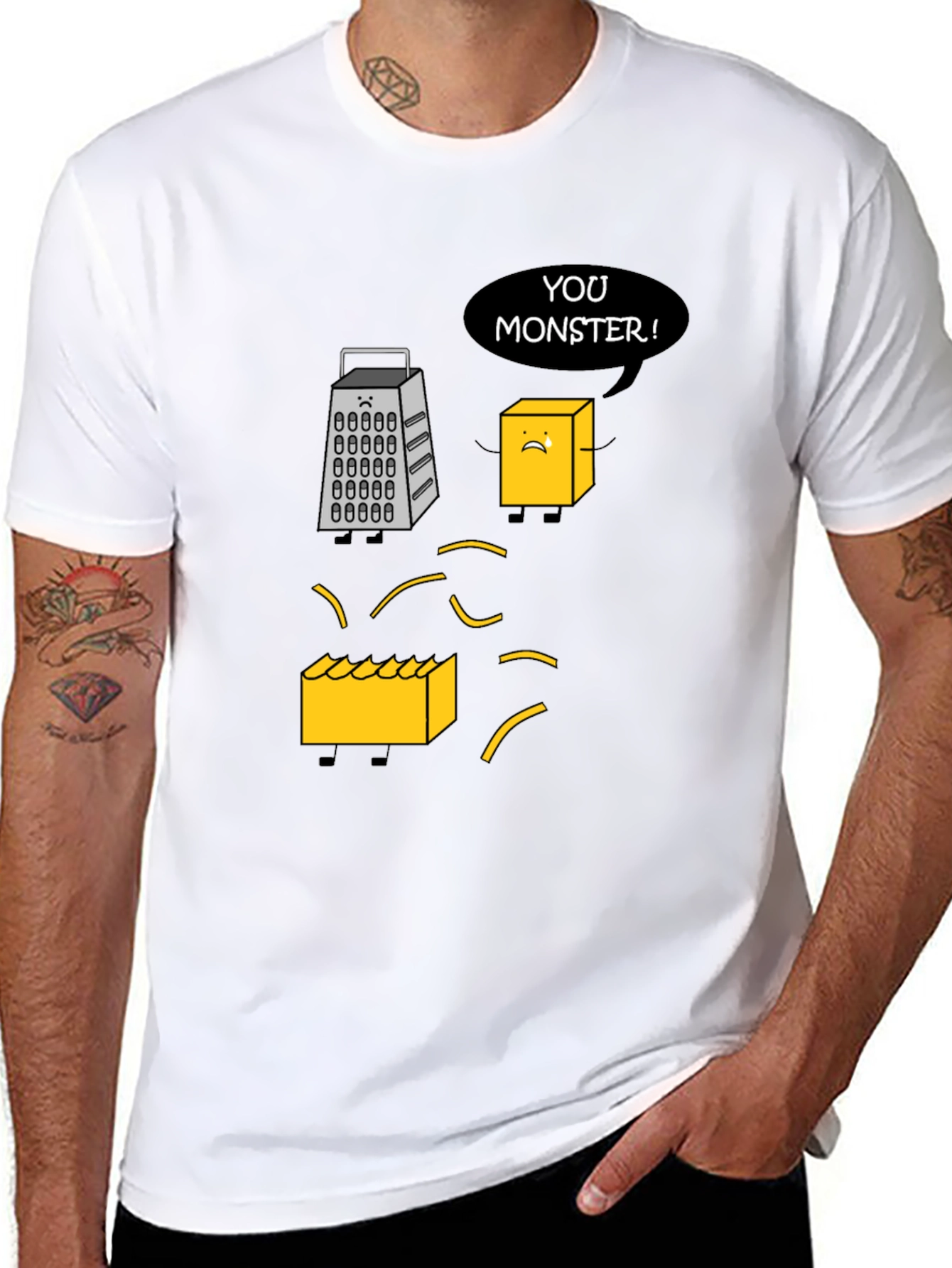Funny Cheese Grater T-Shirt: You Monster! Novelty Tee