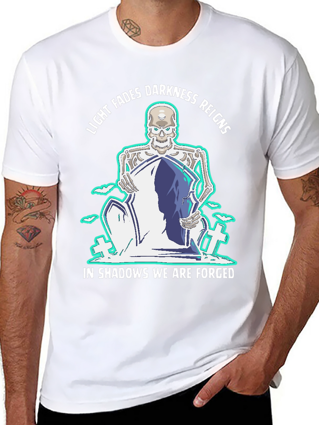 Light Fades Darkness Reigns Skeleton Graphic Tee