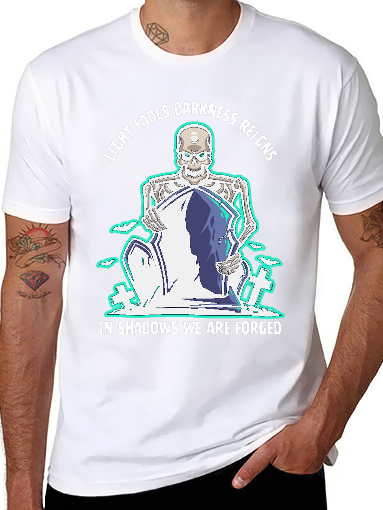Light Fades Darkness Reigns Skeleton Graphic Tee