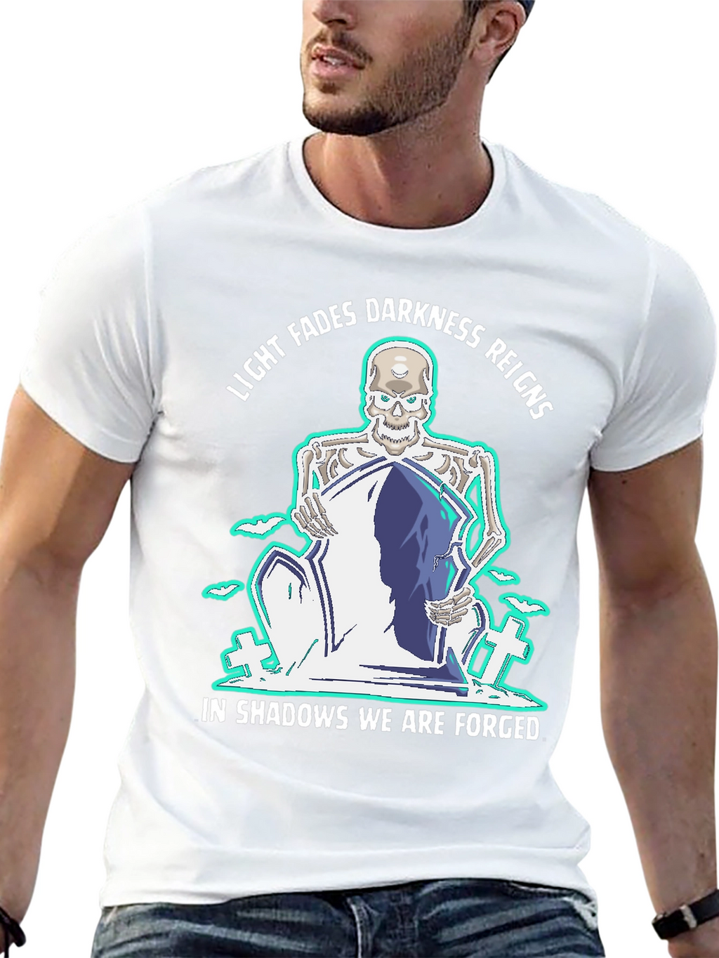 Light Fades Darkness Reigns Skeleton Graphic Tee