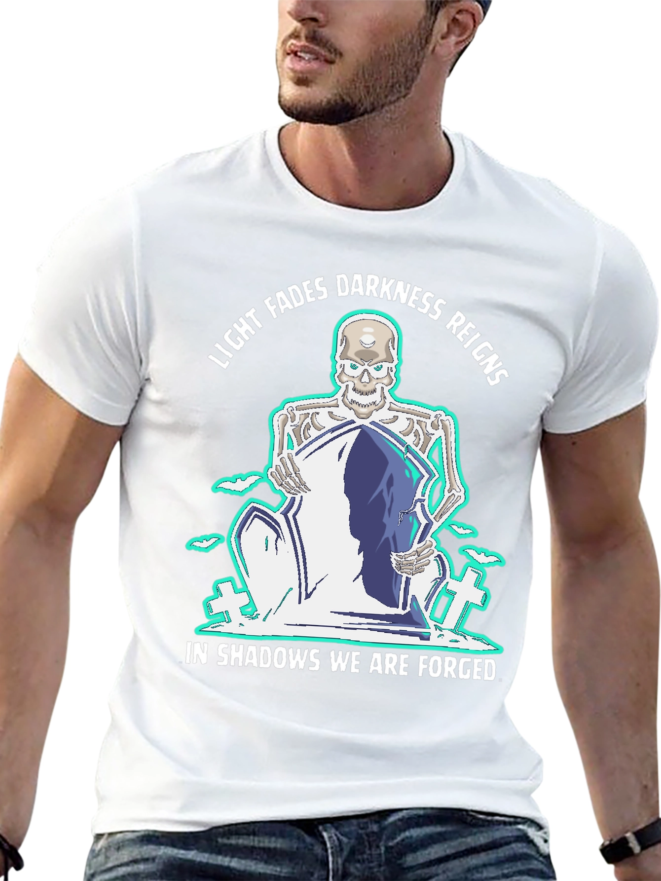 Light Fades Darkness Reigns Skeleton Graphic Tee
