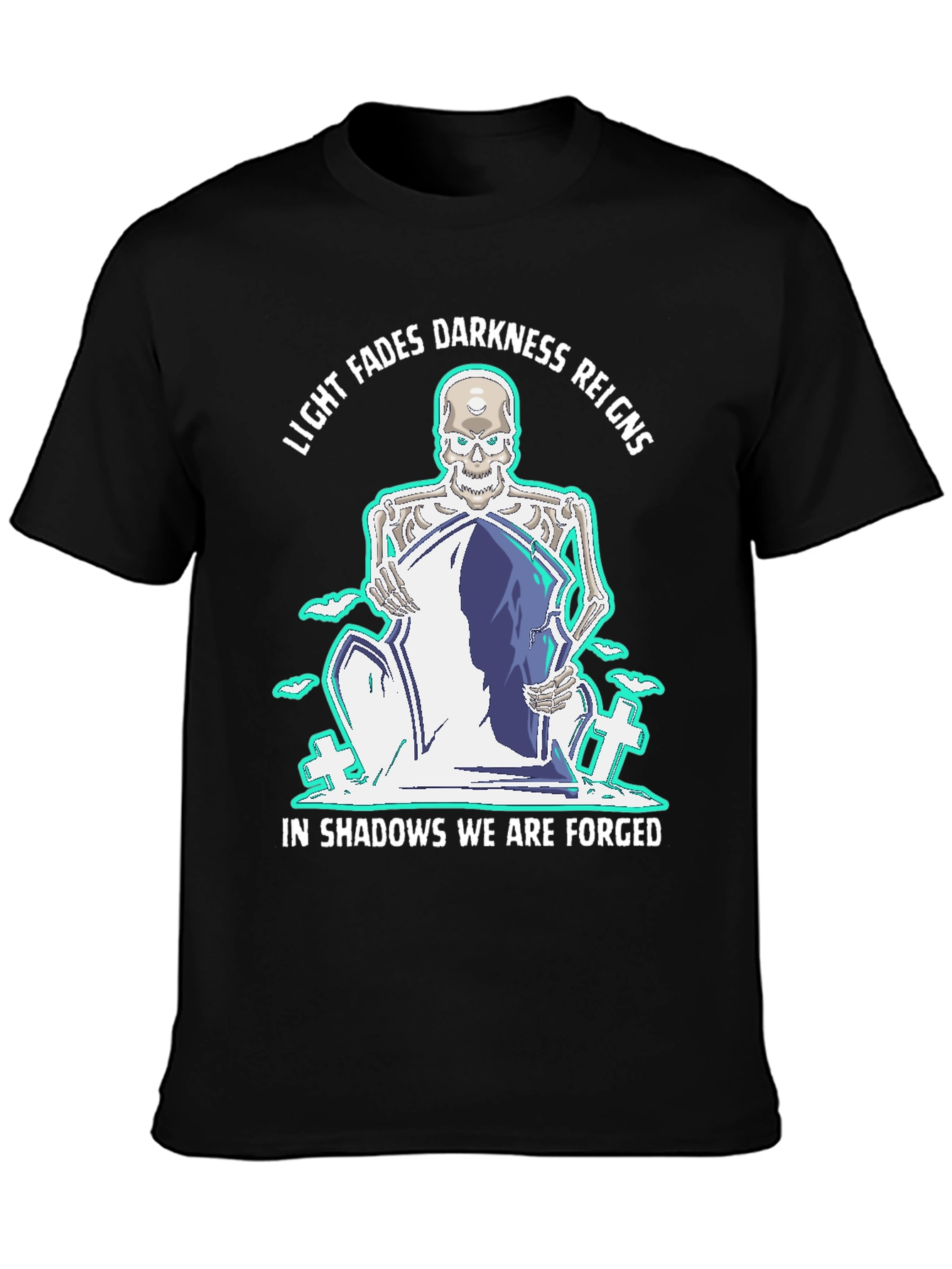 Light Fades Darkness Reigns Skeleton Graphic Tee
