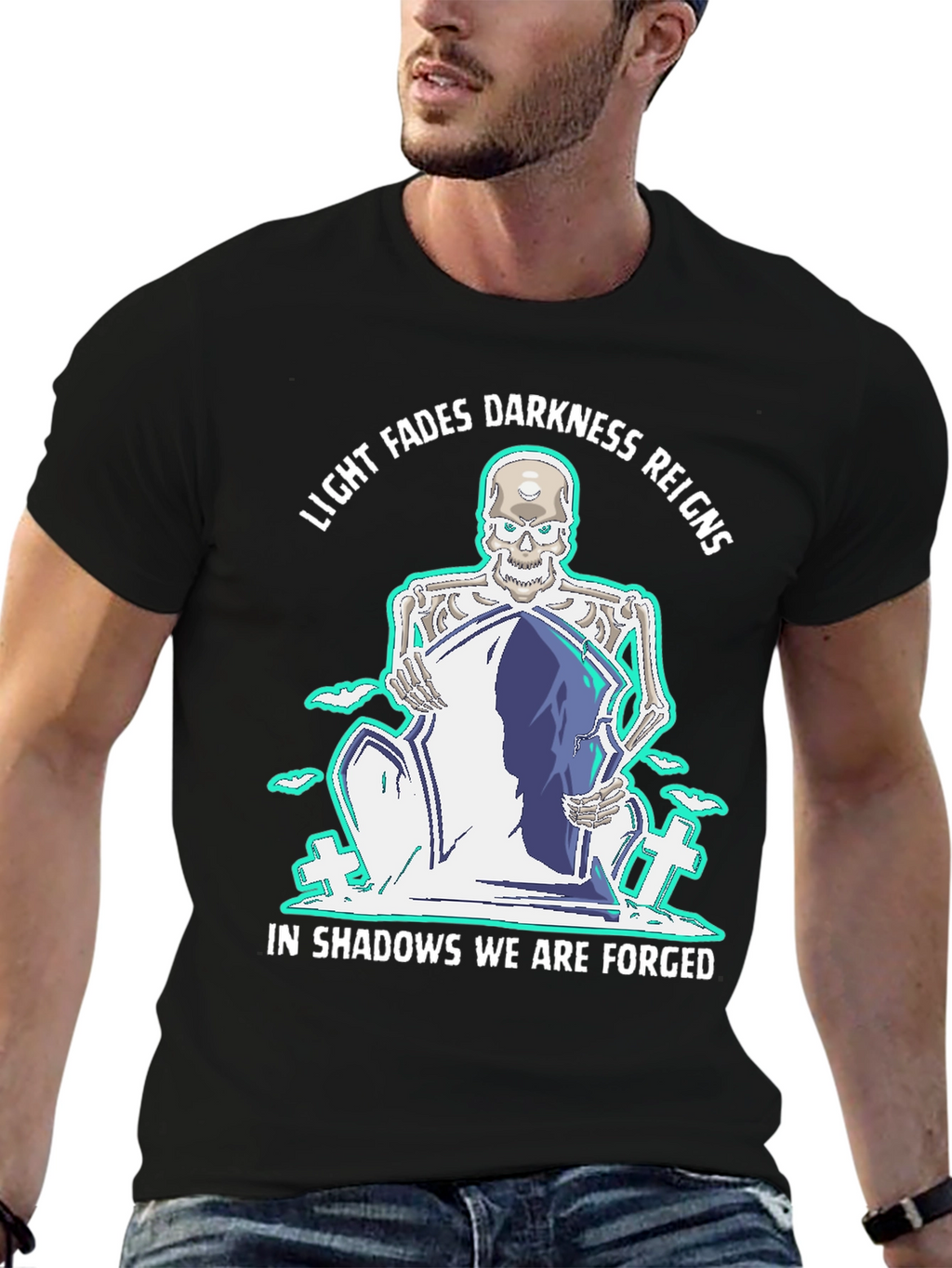 Light Fades Darkness Reigns Skeleton Graphic Tee