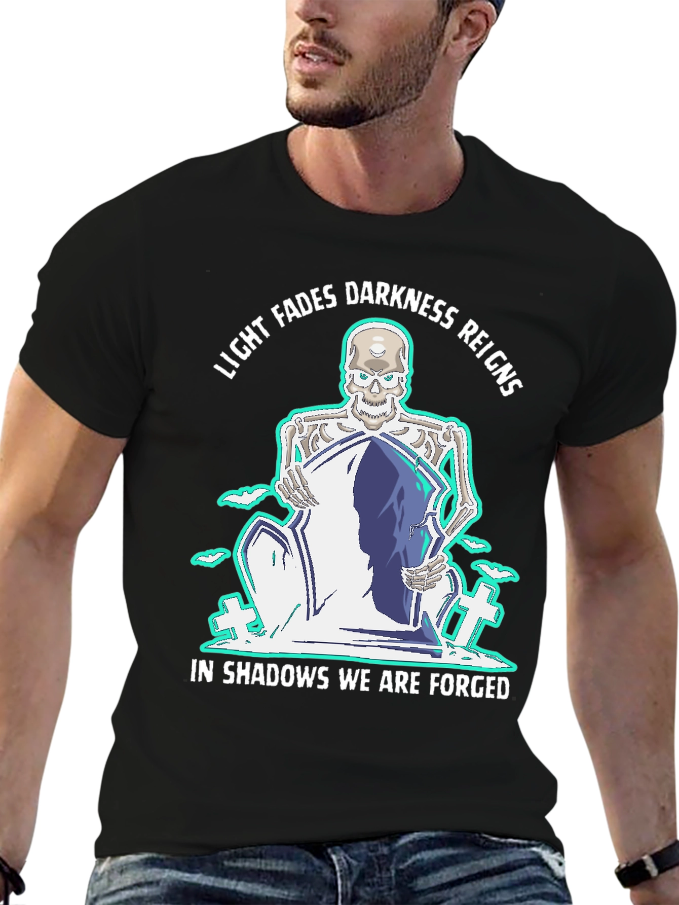 Light Fades Darkness Reigns Skeleton Graphic Tee