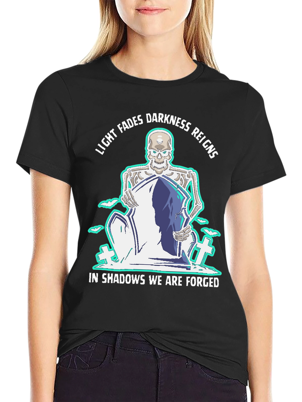 Light Fades Darkness Reigns Skeleton Graphic Tee