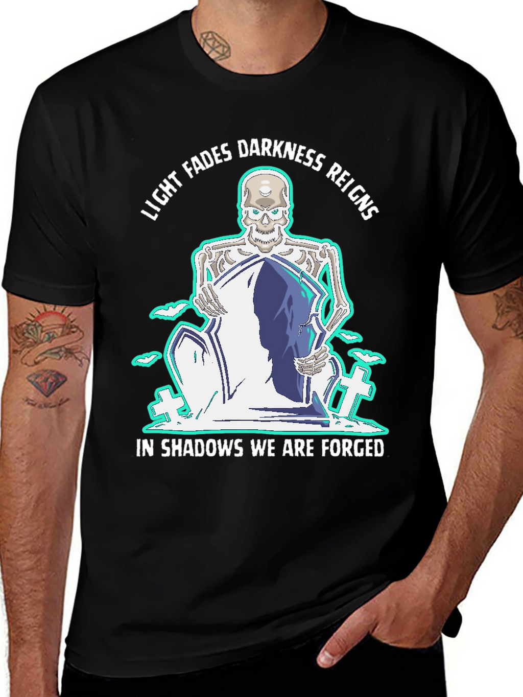 Light Fades Darkness Reigns Skeleton Graphic Tee