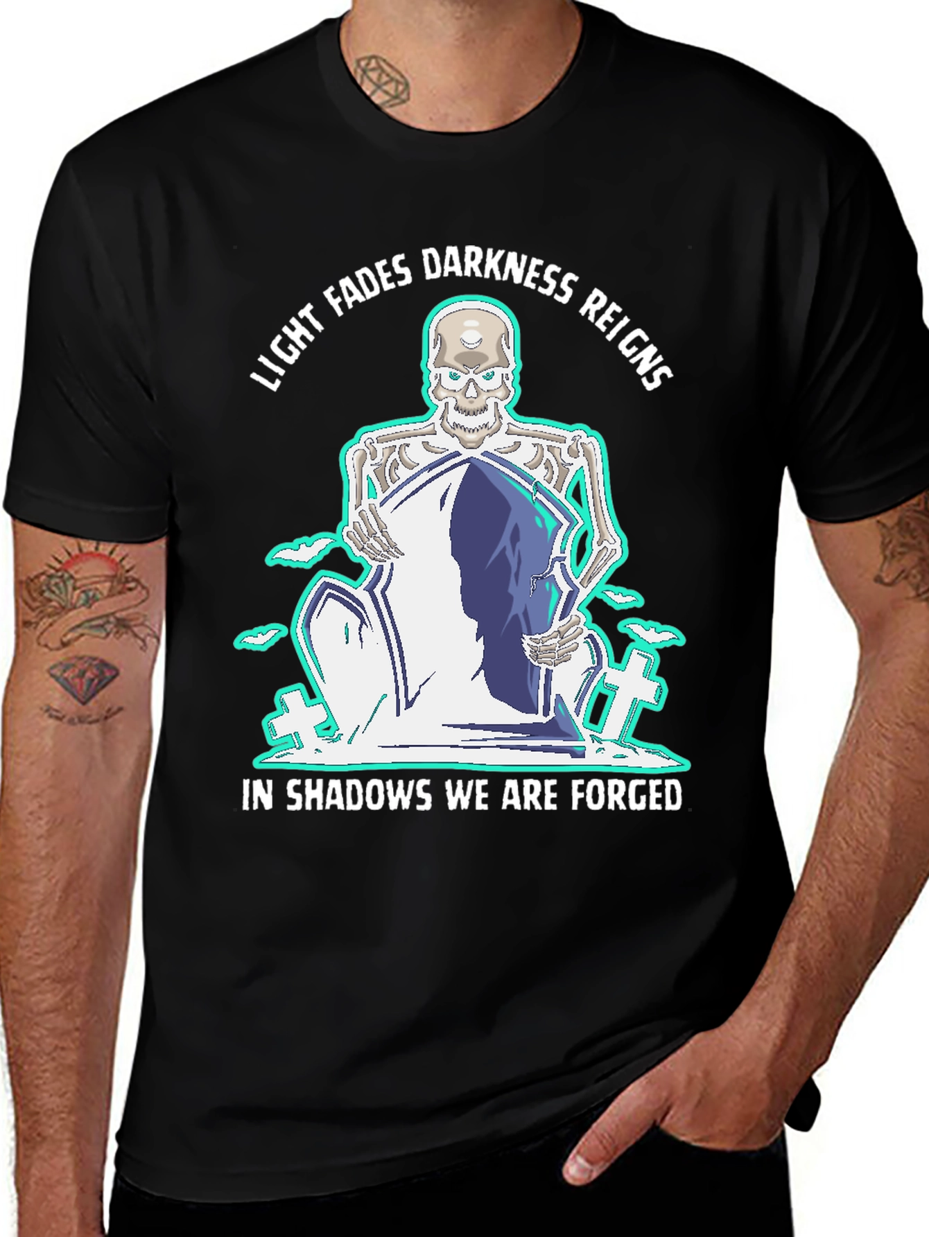 Light Fades Darkness Reigns Skeleton Graphic Tee