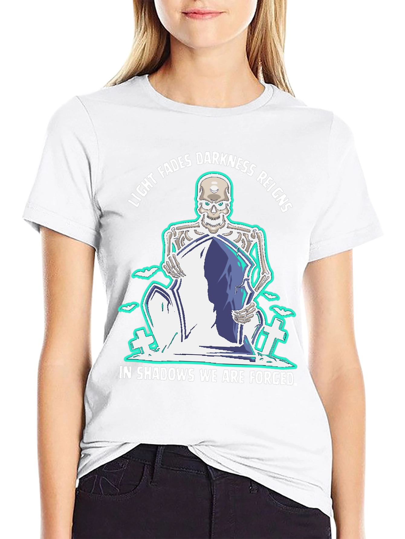 Light Fades Darkness Reigns Skeleton Graphic Tee