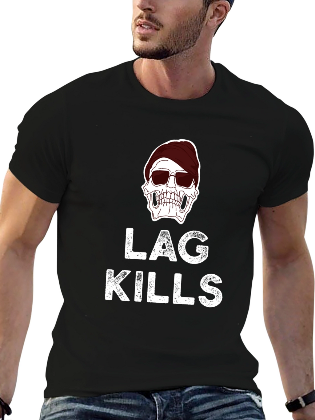 Lag Kills T-Shirt - Skull Graphic Gamer Tee
